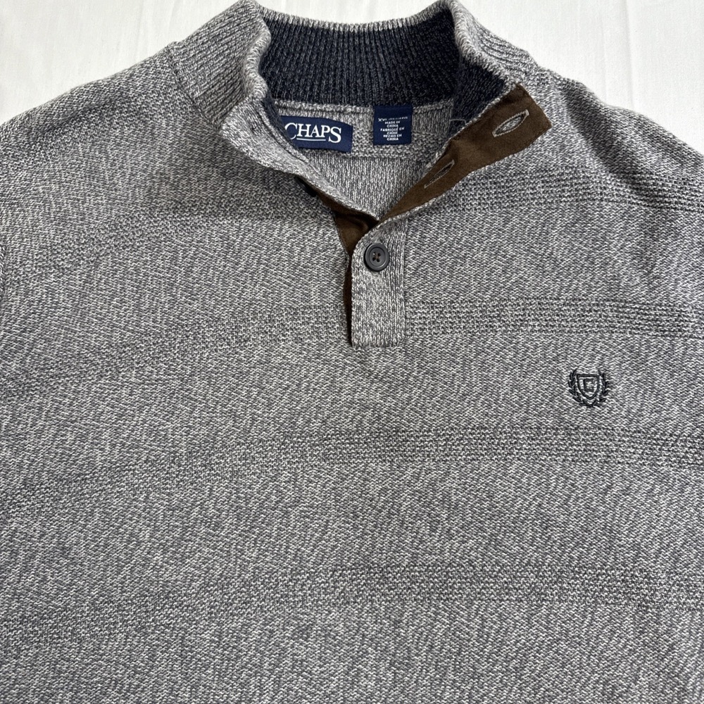 SWEATER MENS XXL Chaps GRAY 1/4 Button Long‎ Sleeve HEAVY